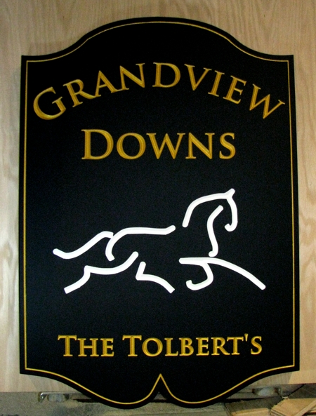 Equestrian custom sign, single sided gold paint lettering